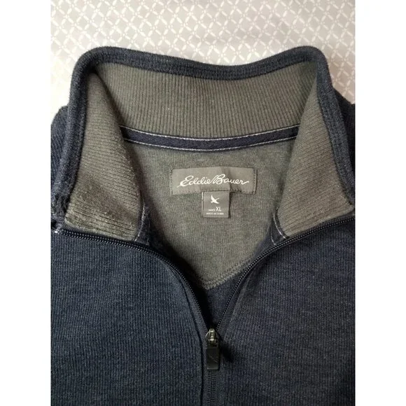 Eddie Bauer Shirt Mens XL Long Sleeve Quarter Zip Pullover Sweater Blue - Picture 2 of 8